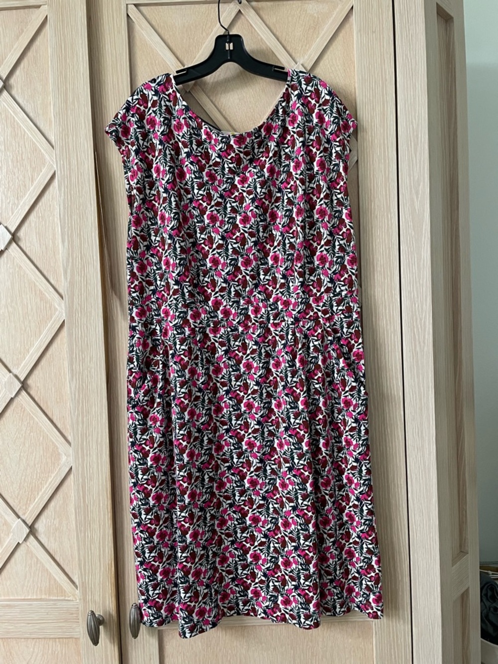 Boden Pink and Green Floral Scoop Neck Dress